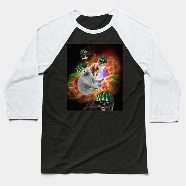 Watermelon Cat Space Galaxy Cats Baseball T-Shirt by Random Galaxy